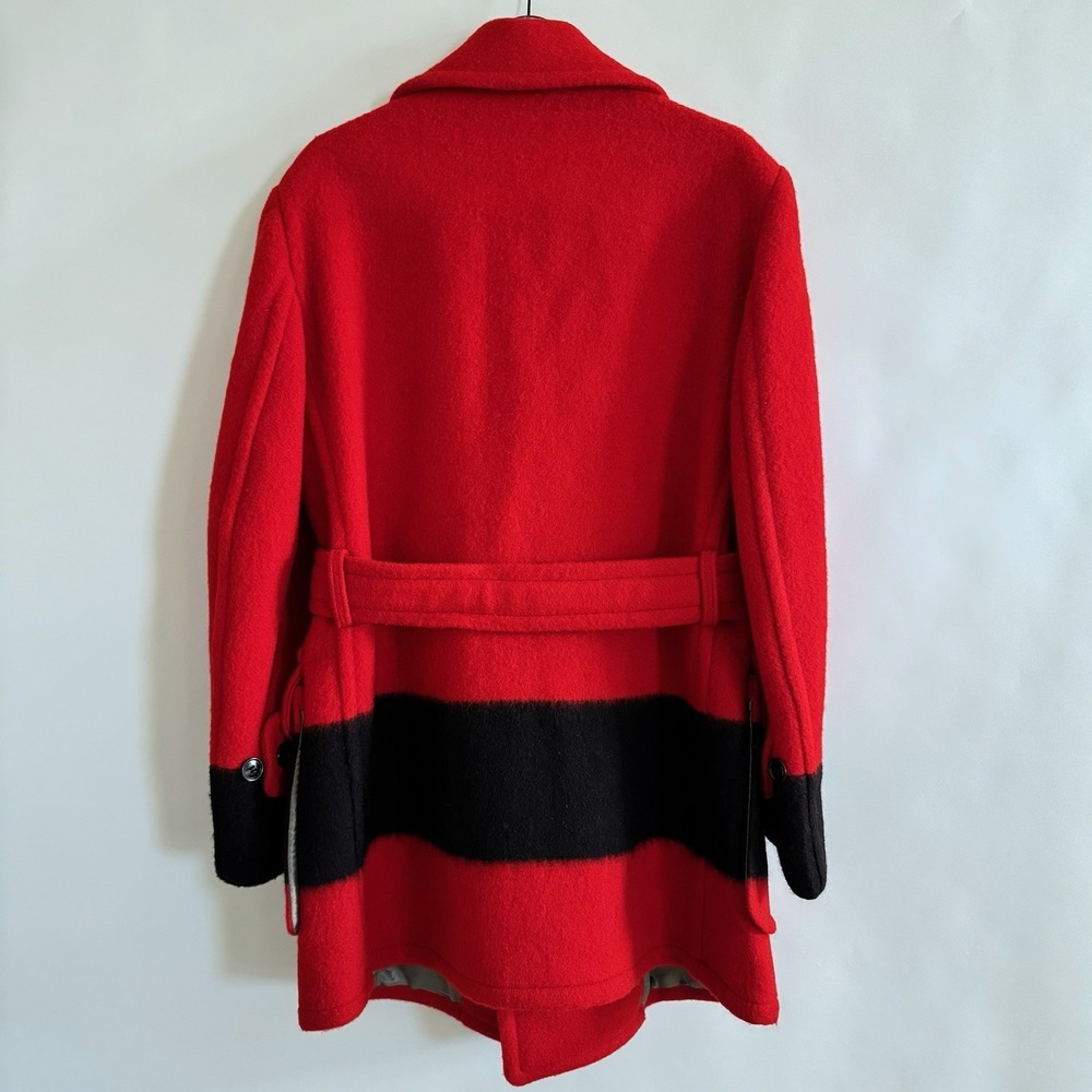Hudson Bay Point Vintage 100% Wool Blanket Coat Jacket Red Black Belted Large - Picture 4 of 10